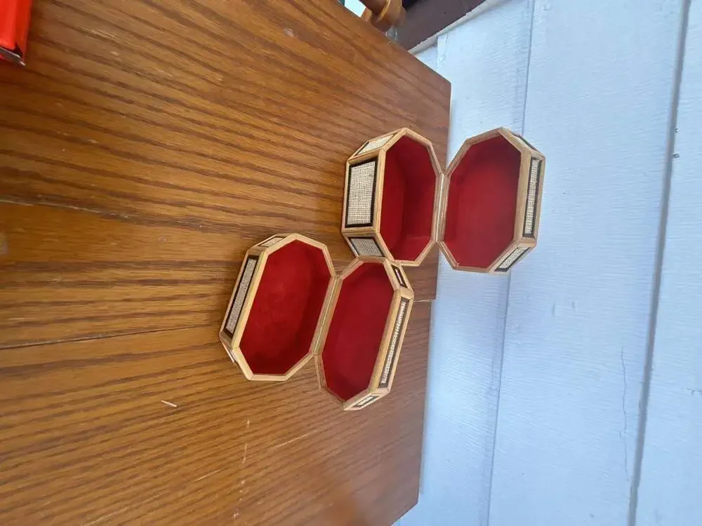 Vintage Philippines Handcrafted Woven Rattan and Bamboo Octagon Trinket Box Set